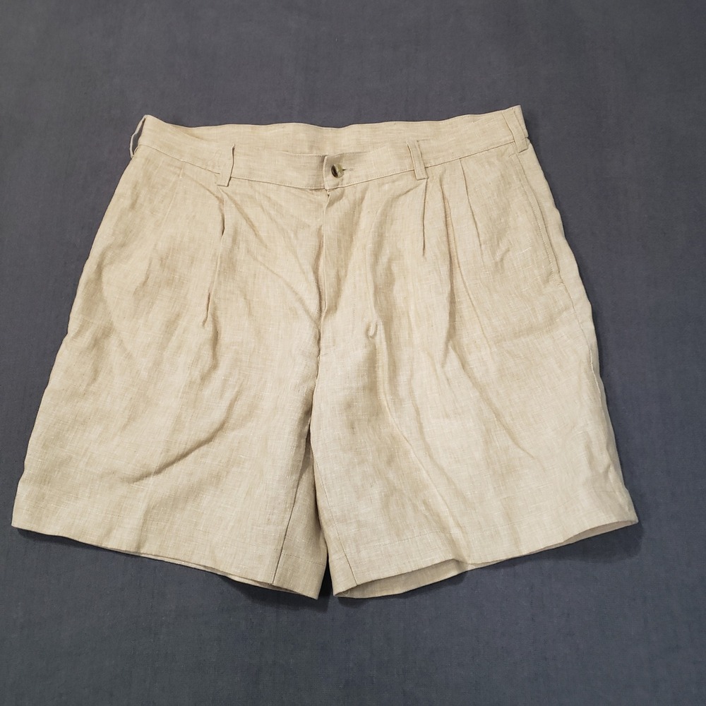 Jos. A. Bank Pleated Shorts Mens 38‎ Beige 100% Linen Traveler's Collection